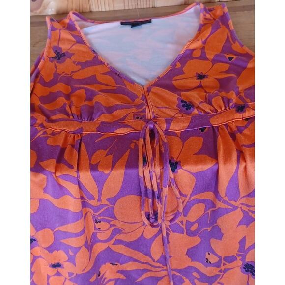 VTG Express Baby Doll Top Women's Large Silk Cotton Blend Orange and Purple Y2K - Picture 6 of 7